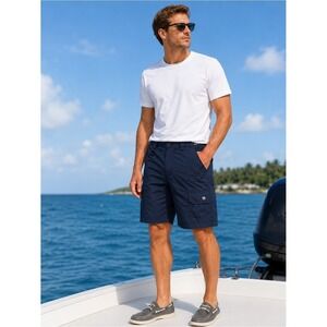 Hook & Tackle Navy Fishing Cargo Shorts Men's Large Quick Dry 10" Inseam